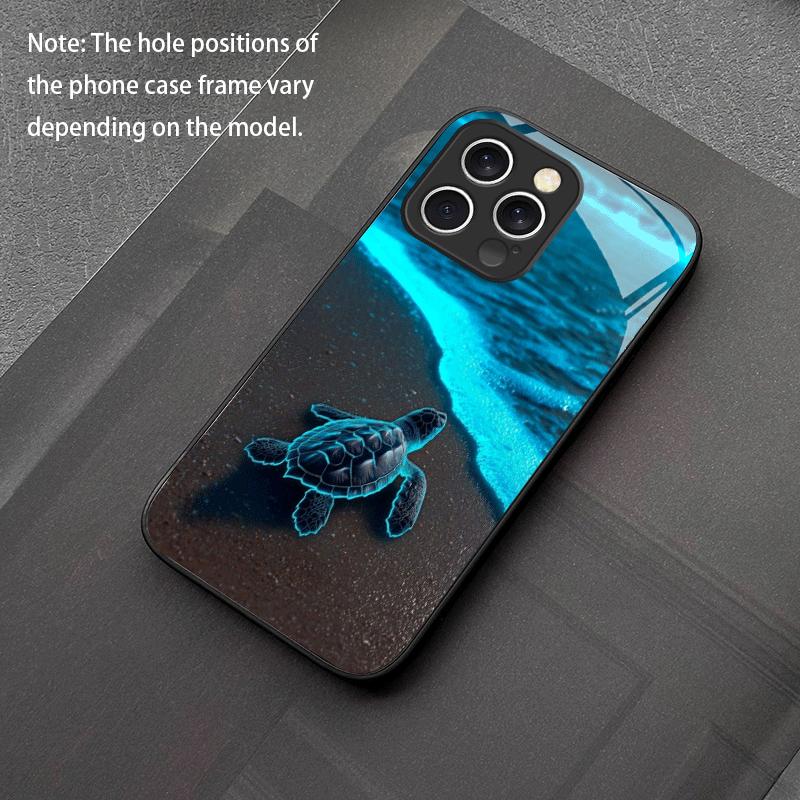 Fluorescent Beach Turtle New Tempered Glass Phone Case Suitable for iPhone17 16 15 14 13 12 11Pro/Max/Plus Shockproof Back Cover