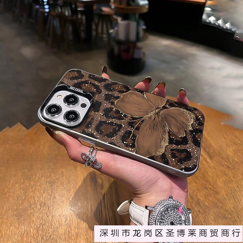 Leopard print butterfly is suitable for Apple 16plus mobile phone case iPhone16/15/14 advanced sense 11 new 12 anti-drop