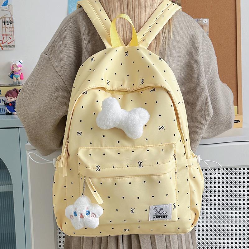 

Рюкзак с бантом в горошек для девочек-подростков: Стильный и универсальный школьный рюкзак для учеников средней и старшей школы. Bag Only жёлтый