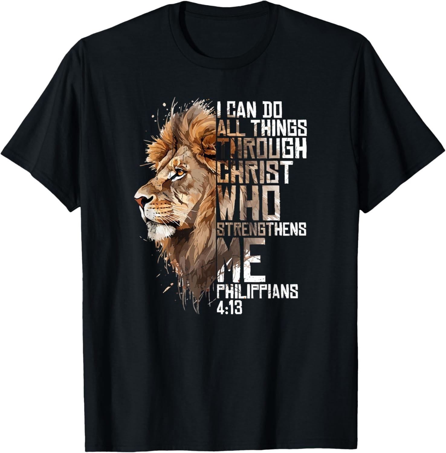 Philippians Christian Bible Verse Funny Lion Graphic Novelty T-Shirt XXXXL