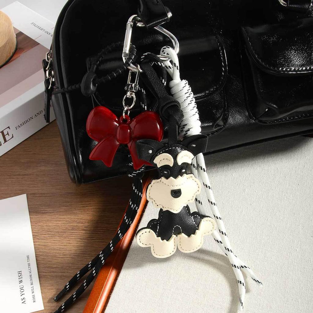 Korean ins blogger with the same Schnauzer bow pendant, high-end woven rope, versatile fashion bag pendant.