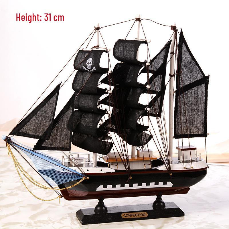 Mediterranean Style Solid Wood Sailboat Ornament for Home Decoration (16cm-50cm)
