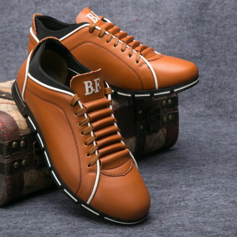 Men's Casual Leather Shoes Men Sneakers British Style Round Head Lace Up Sports Shoes Man Outdoor Large Size Flats Shoes for Men