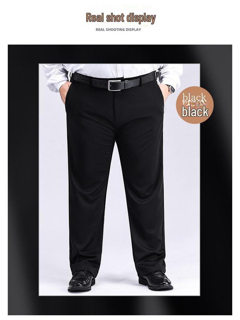 Men's Plus Size Elastic Waist Pants - Loose, Straight, Casual, Mid-Aged Style, Thickened, Plus Velvet
