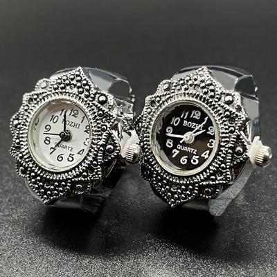 Fingerringuhr, silberfarbene Ringuhr für Damen und Herren, einzigartiges Design, Vintage-Retro-Ringuhr
