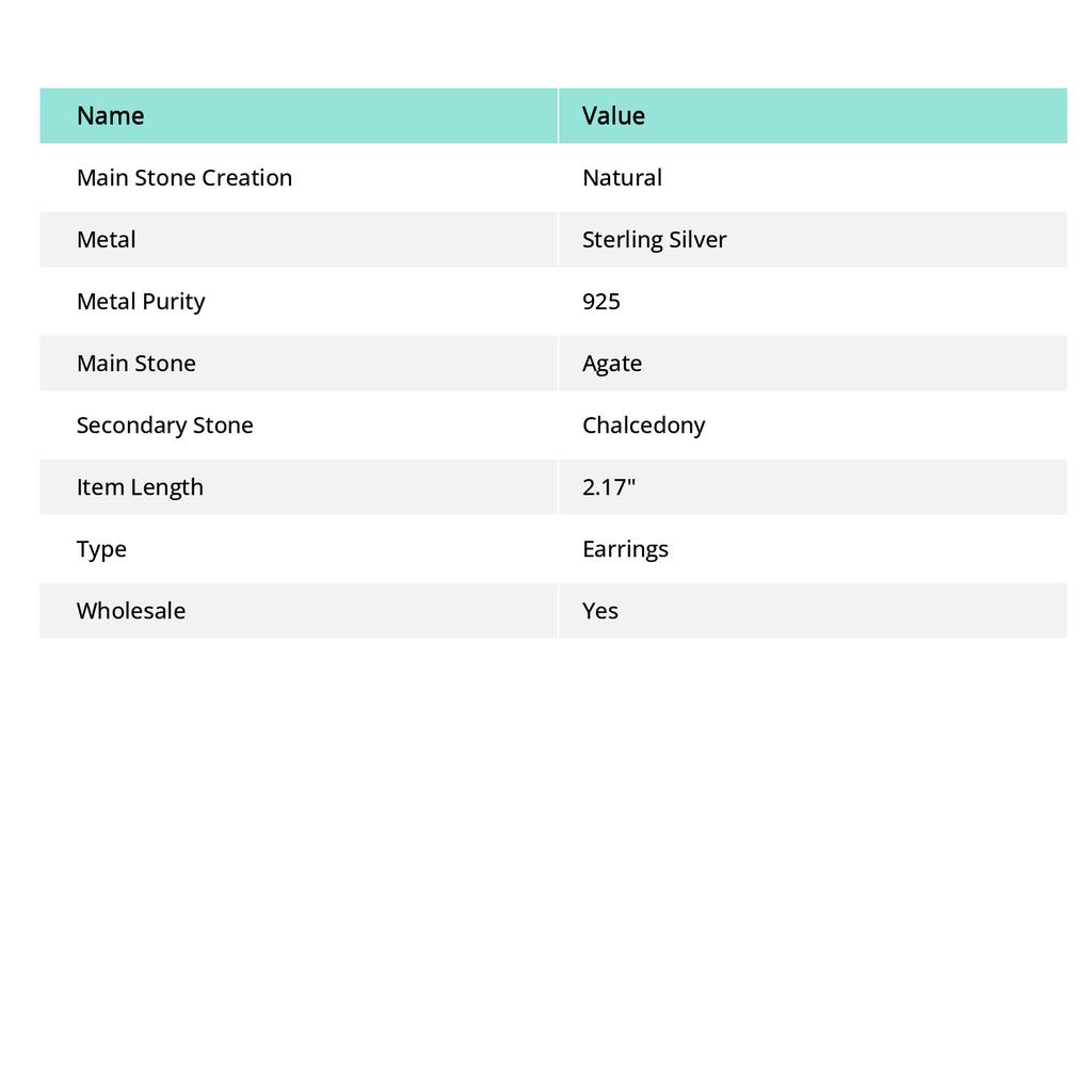 Tube Agate, Chalcedony 925 Sterling Silver Jewelry Earring 2.17" L3f37