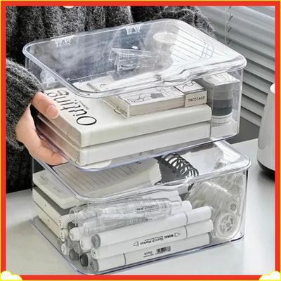 Acrylic Clear Clamshell Storage Organizer Box Multi-Purpose Stationery Essentials For Home Office