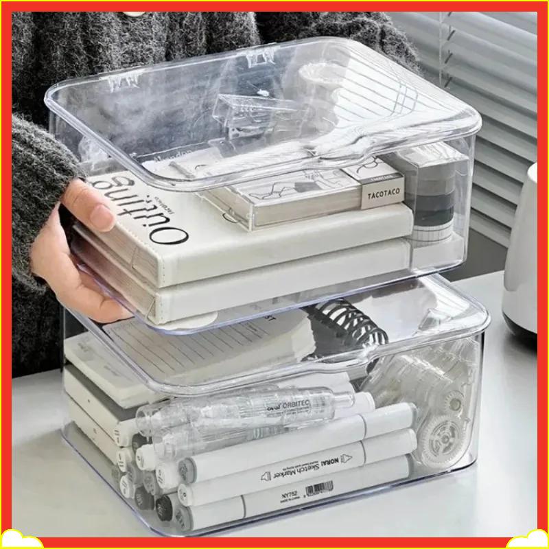 Acrylic Clear Clamshell Storage Organizer Box Multi-Purpose Stationery Essentials For Home Office