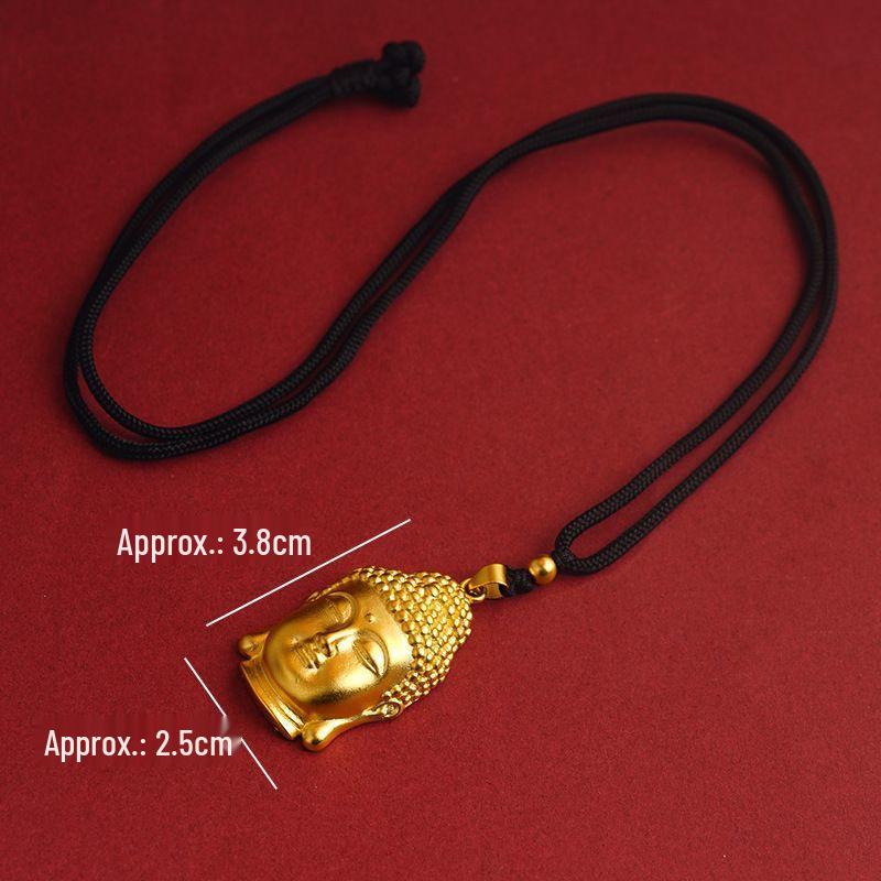 Chinese Style Sand Gold Buddha Head Pendant Necklace - Colorfast Rope Simulation Design