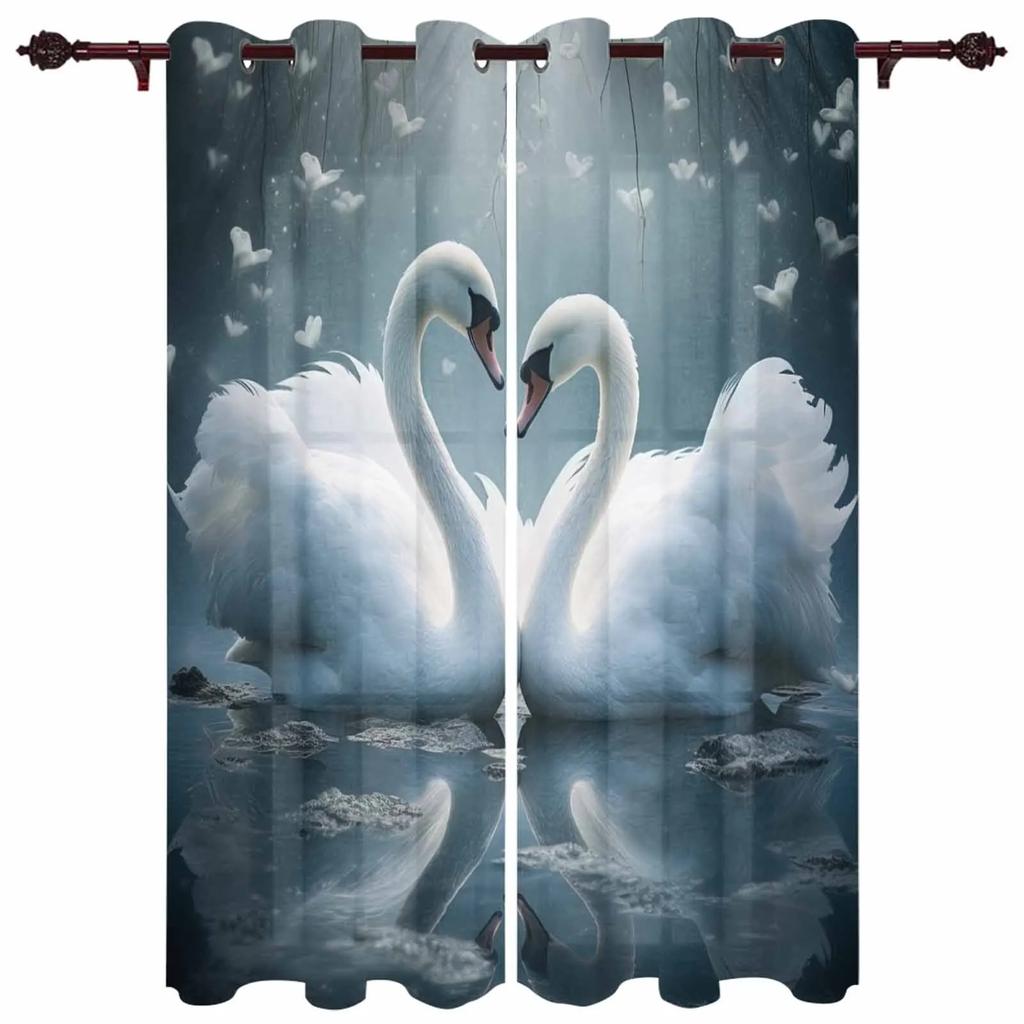 Valentine'S Day Love Swan Illustration Grommet Curtains for Bedroom Living Room Home Decor Window Treatments Drapes