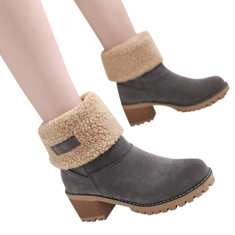European American Mid Length Boots 2024 Winter New Item Solid Color Versatile Suede High-heeled Plus Size Cotton Boots for Women