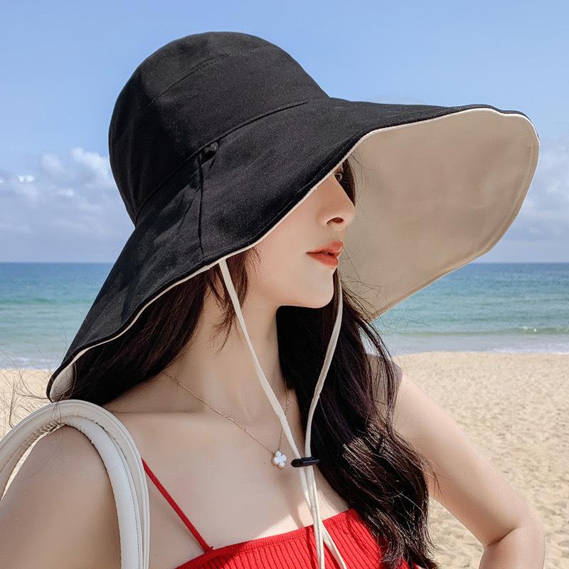 

Solid color oversized eaves bucket hat women s summer versatile sunscreen visor double-sided outdoor fashion foldable hat [one size fits all] approximately 58cm