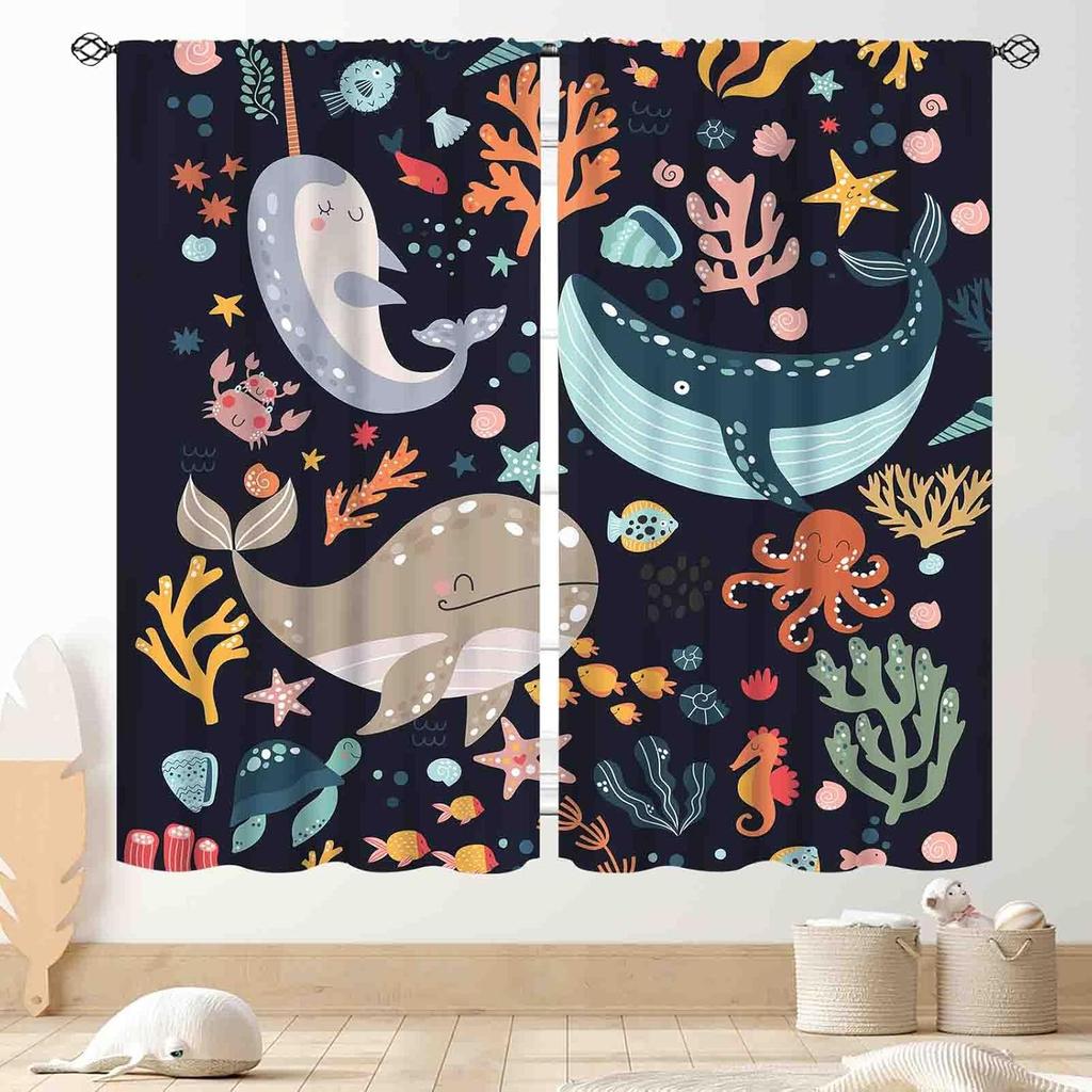 Dinosaur Curtains Boys Room Cartoon Dino Navy Blue Safari Animal Outer Space Planet Astronaut Theme Baby Window Curtain Blackout Polyester
