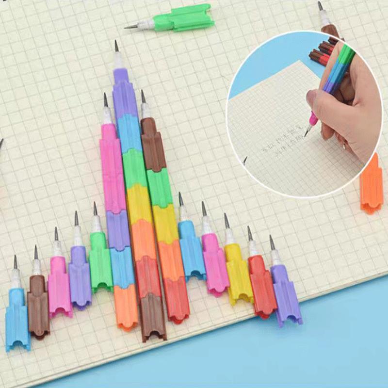 Rainbow Color Bullet Pen No-Sharpener Pencil Building Set As Kindergarten Prize Gift Stationery