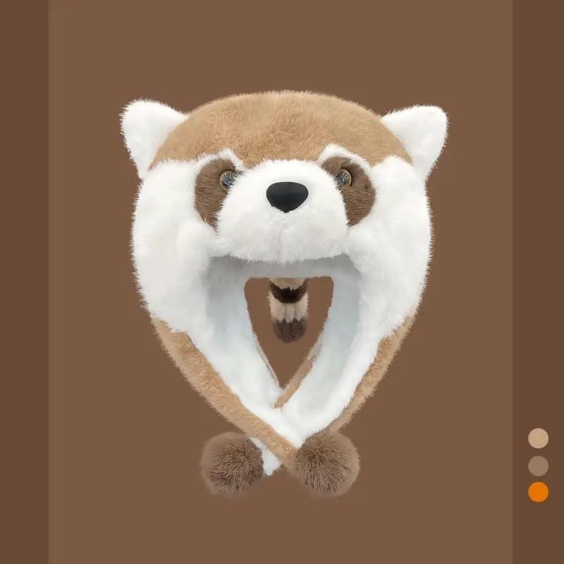 

Cartoon Raccoon Furlined Fluffy Winter Hat With Windproof Ear Cover For Women Khaki