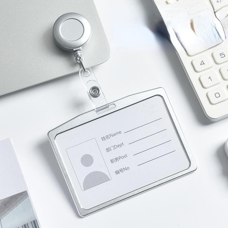 1 Set Aluminum Alloy Card Holder with ABS Retractable Badge Reel Pull ID Card Badge Holder Nurse Badge Lanyards School Supplies