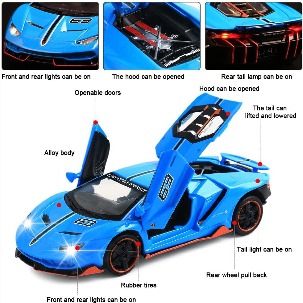 1:Lambo LP770-4 Modellauto aus Druckgusslegierung im Maßstab 32, Rückziehfahrzeug mit Ton und Licht für die Geschenkkollektion für Kinder und Erwachsene