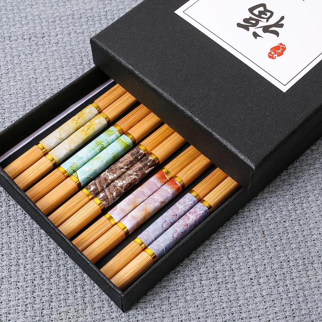5-Pair Japanese Non-slip Bamboo & Wooden Chopsticks Gift Set