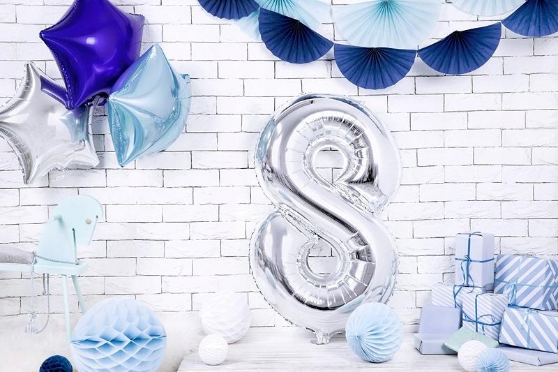 Balon Foliowy Cyfra "8", Srebrny, 86Cm, 1Szt.