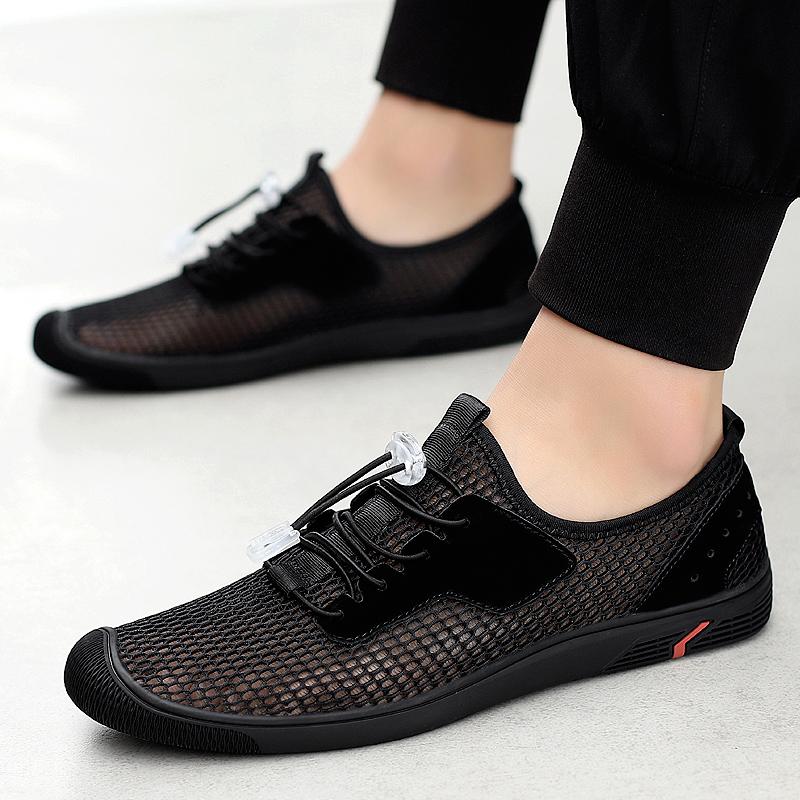 FashionMen's Shoes England Trend Casual Shoes Loafers Male Suede Leather Breathable Mesh Sneakers Weaving Slip on Summer Shoes Man Flat