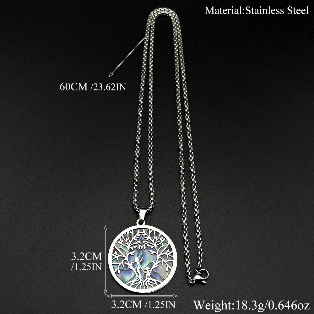 Mother Child Tree Of Life Abalone Shell Pendant Necklace For Women Men Stainless Steel Love Family Healing Charm Chain Jewelry