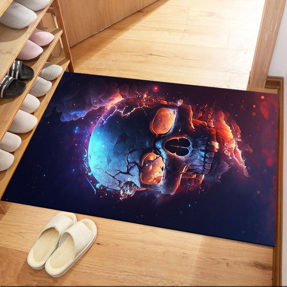Eerie Skull In Flames Floor Mats for Living Room, Bedroom and Room Decoration Are Suitable for Gifts.