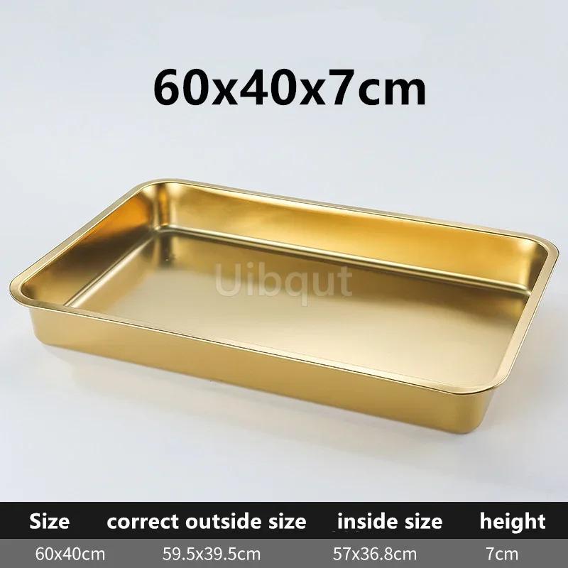 Gold Golden 304 Stainless Steel Plate Storage Tray Rectangular Square Oven Basin Baking Pot Dish Deep Bbq Cafeteria Soup Bowl