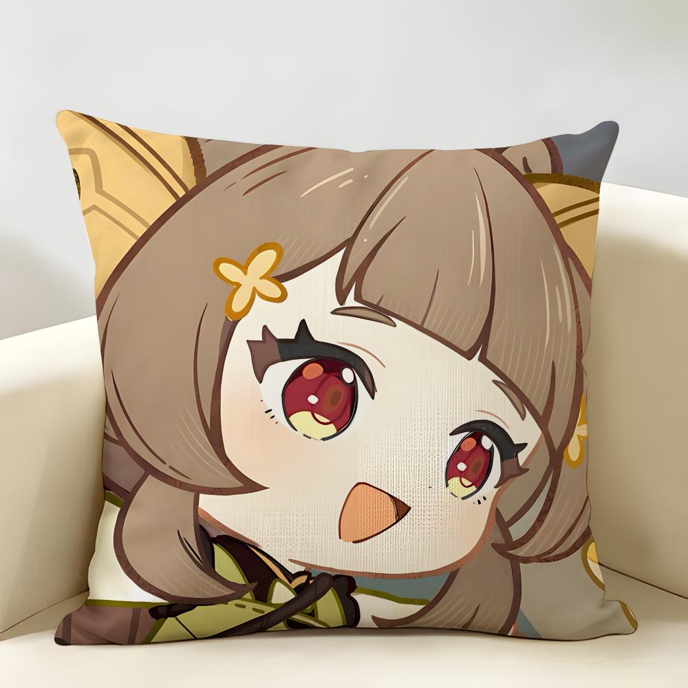 Yaoyao Cute Genshin Impact Cushion Cover Natural Linen Organic Fabric DoubleSided Printing Room Sofa Decor Pillow Case
