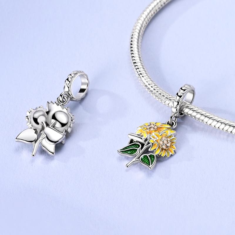 925 Sterling Silver Yellow Flower Sunflower Pendant House Owl Beads Slippers Bag Charms Beads Fit DIY Silver Bracelets Jewelry
