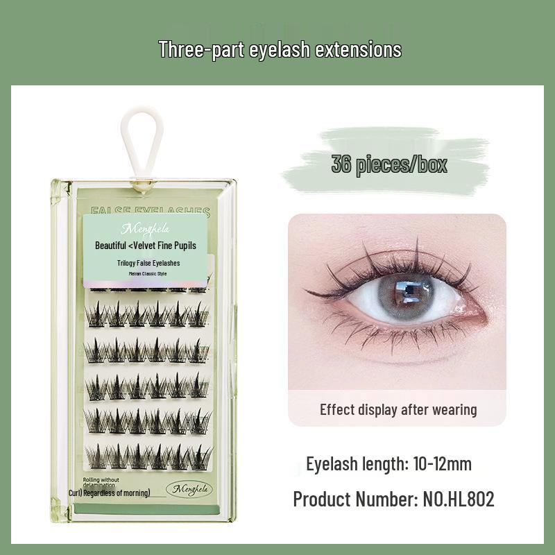 Menghela Big Eye Natural Curled False Lashes - Thin Stem Single Cluster for Lengthening
