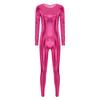 Womens Metallic Bodysuit Shiny Unitard Long Sleeve Round Neck Full Coverage Slim Fit Dance Performance Wear