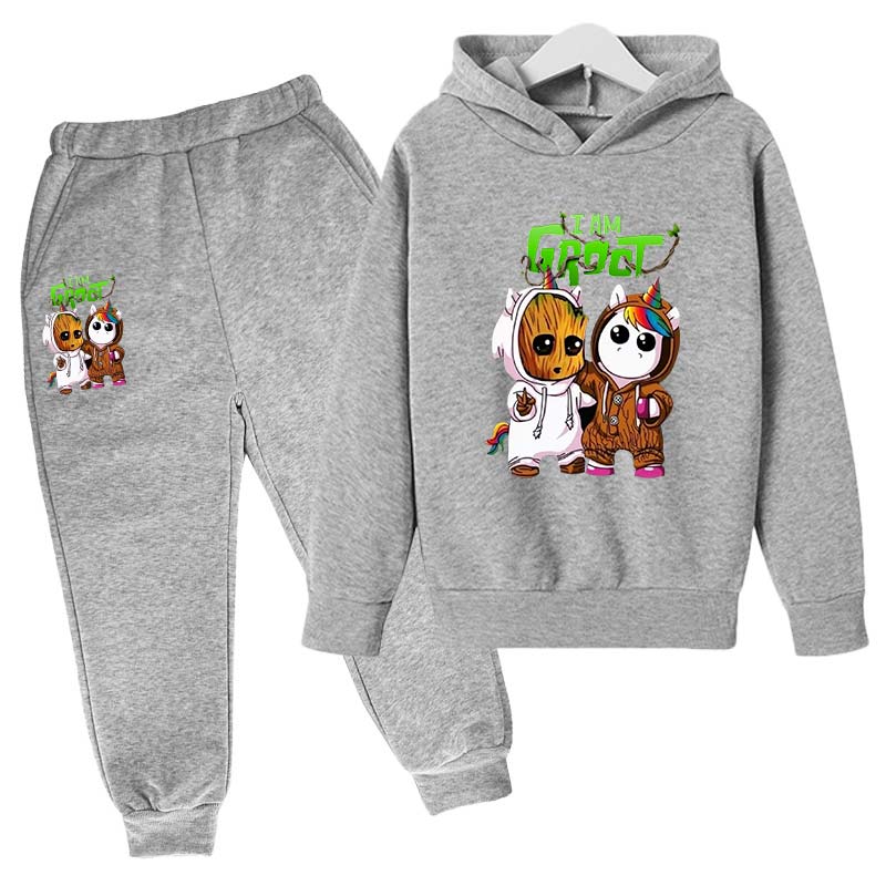 Marvel Kids Clothes Cartoon Groot Hooded Pant Set Kids Hoodies for Boys Girls Cosplay Anime Pullover Sweatshirt Children Clothes