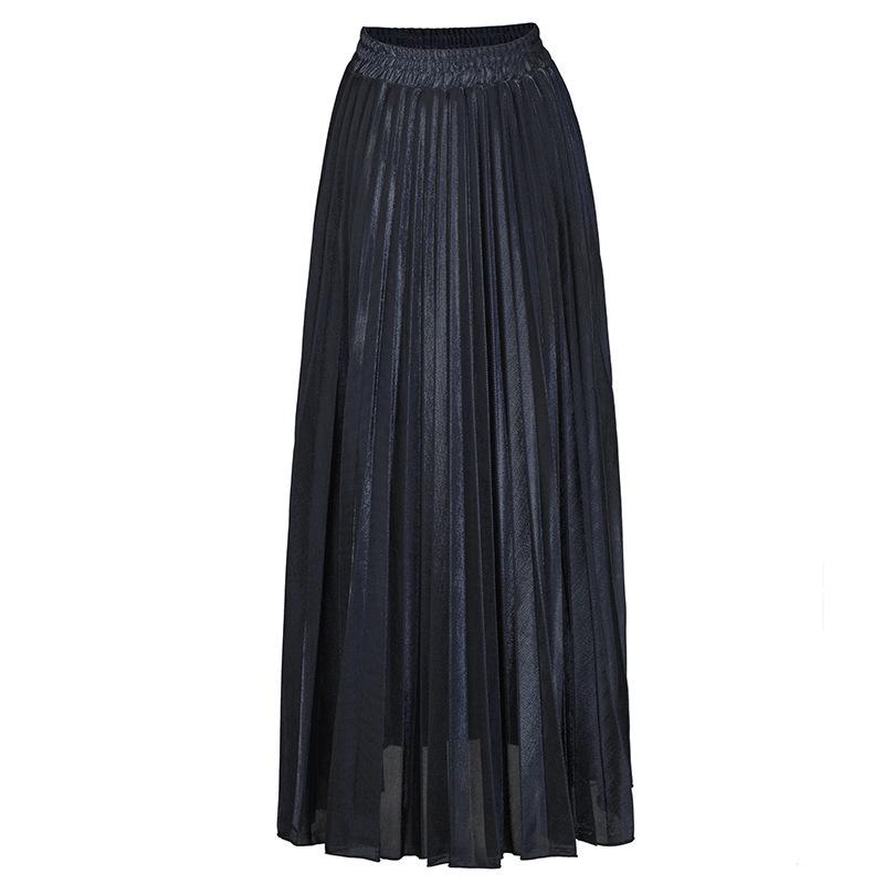 2020 Spring/Summer Pleated Midi Skirt: Plus Size High Waist Gold Beach Dress for Women