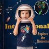 New Summer Collection: Boys’ Short-sleeved T-shirt with Space-themed Glow-in-the-dark Print, Children’s Crew-neck Top