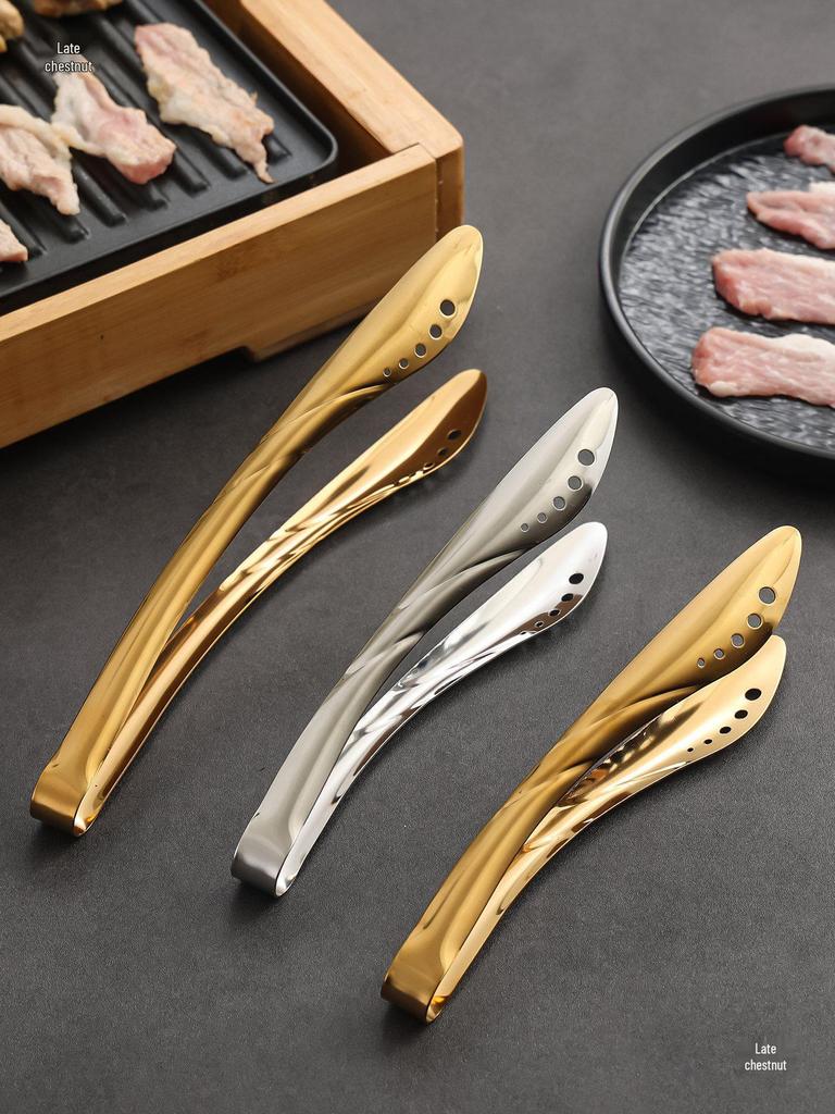 Korean Style Stainless Steel BBQ and Cooking Tongs for Grilling, Buffets, Hot Pot, and Dessert.