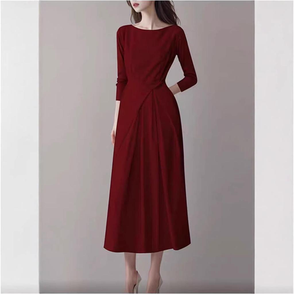 Elegant French Women's Long-Sleeve Dress: Fashionable High-End Spring/Autumn Skirt for Weddings
