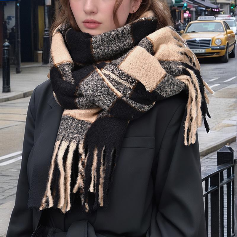 Winter Plaid Printed Pashmina Scarf Tassel Shawl Woman Warmer Wraps Outdoor Windproof Muffler Cashmere Like Scarves
