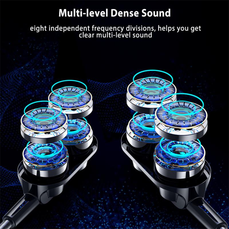 Dual Drivers Wired Headset Quad-core Dynamic Hi-fi Headphones Super Base Line Control With Mic
