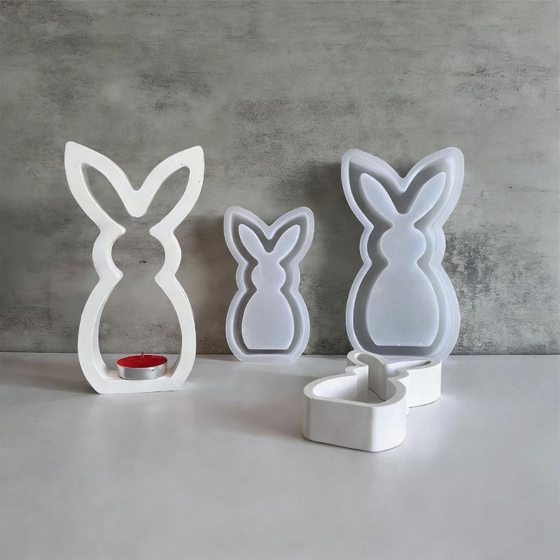 Easter Hare Silicone Candle Molds Heat Resistant for Epoxy Resin Making Candle Soap Tealight Stand Festival Decoration