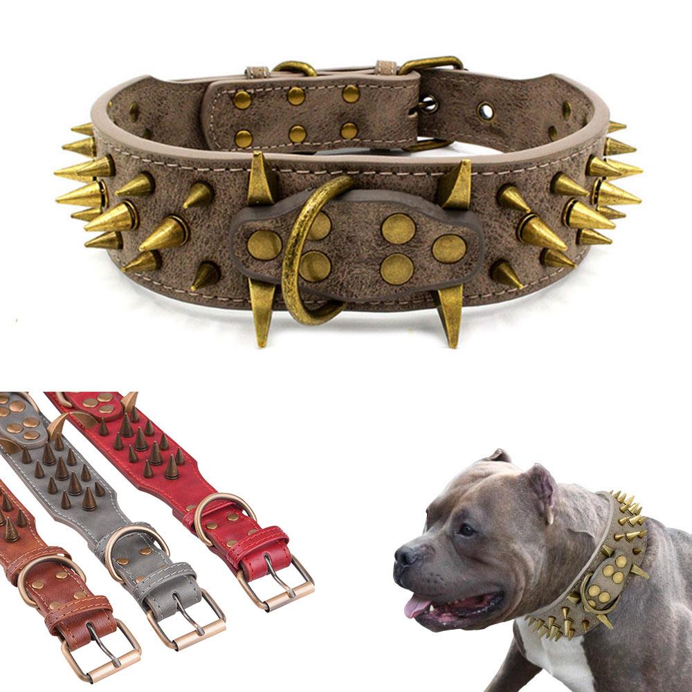 Collare Robusto per Cani di Taglia Grande Anti-Morso Borchie Borchiato Collare per Cani in Pelle Collare per Animali Domestici progettato per Pastore Tedesco Mastino Rottweiler Bulldog