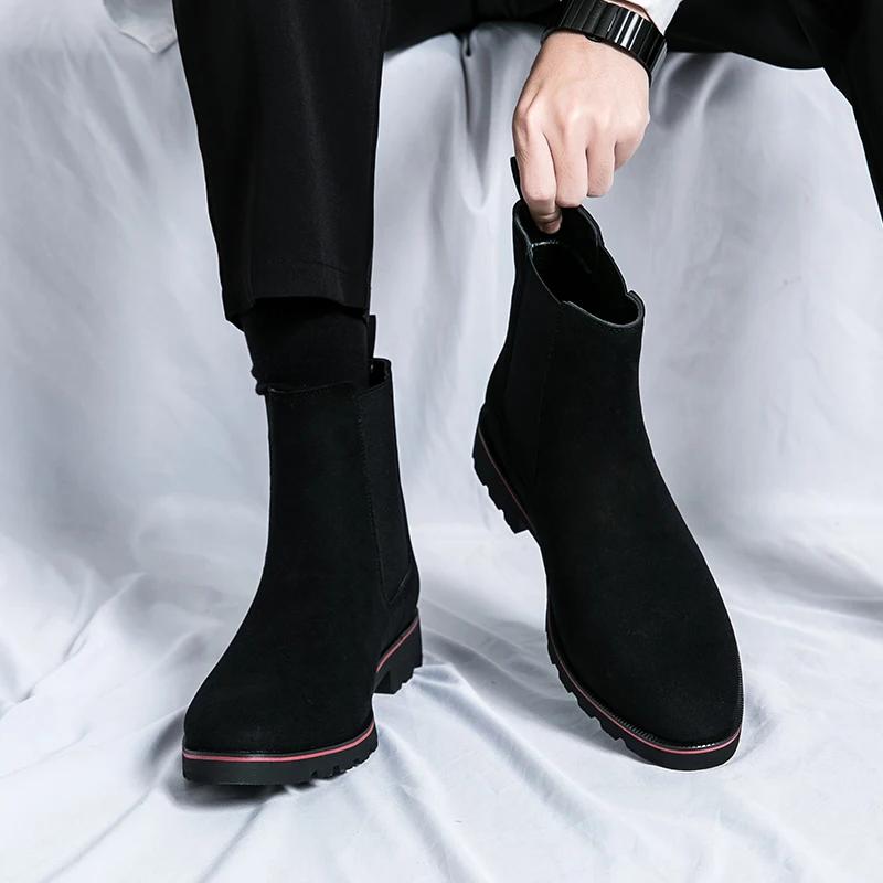 Fashionable Elegant Men's Ankle Boots Winter New Style Pointed Banquet Dress Shoes Office Business Men's Thick Soled Short Boots