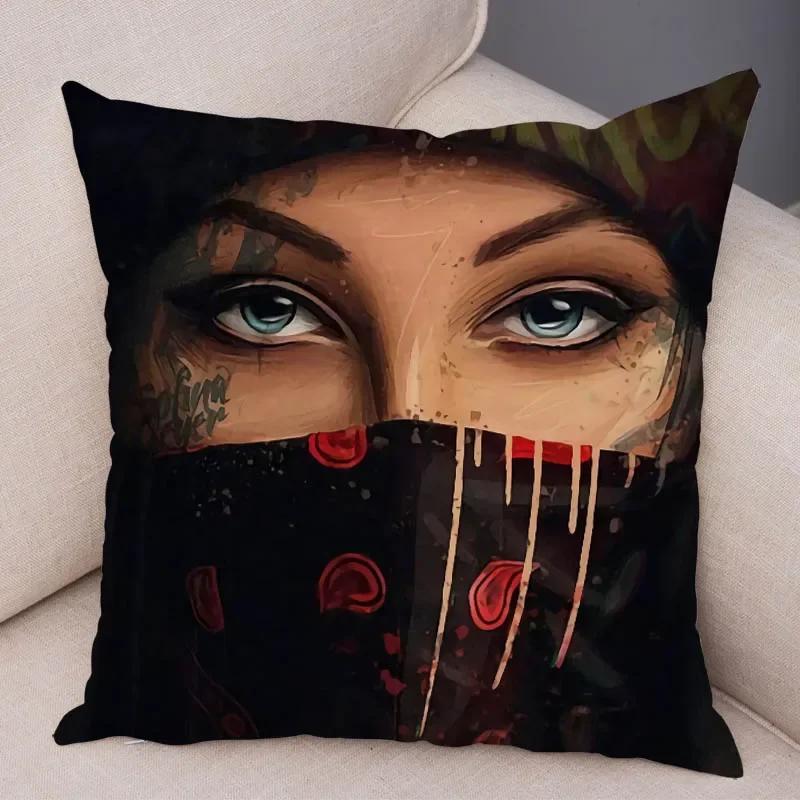 Bedroom Living Room Pillowcase Dark Gothic Tattoo Sexy Beautiful Girl Decorative Cushion Cover Sofa Car