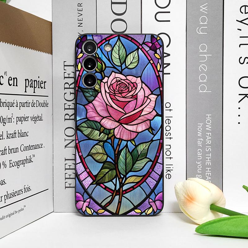 Bunte Glas-Stil-Rosenmuster-Handyhülle für Samsung Galaxy S26 S25 S24+ S23 Ultra S22 Plus S20 S21 FE M53 Weiche Hülle