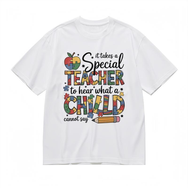 

Women s Fashion Classic T-Shirt Colorful Education Theme with Pencil Graphic Tee L
