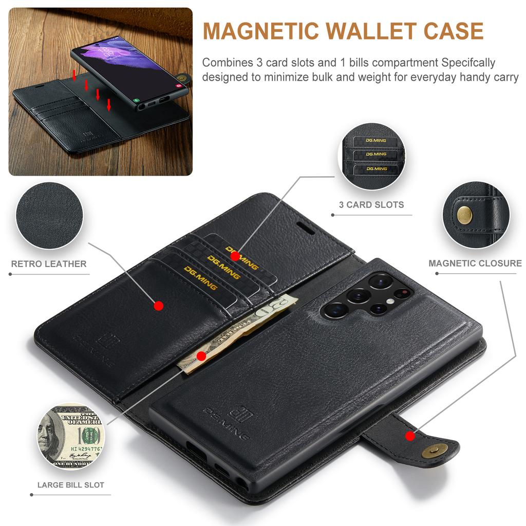 DG.MING for Samsung Galaxy S24 Ultra Case Detachable Split Leather Cover with Stand Wallet