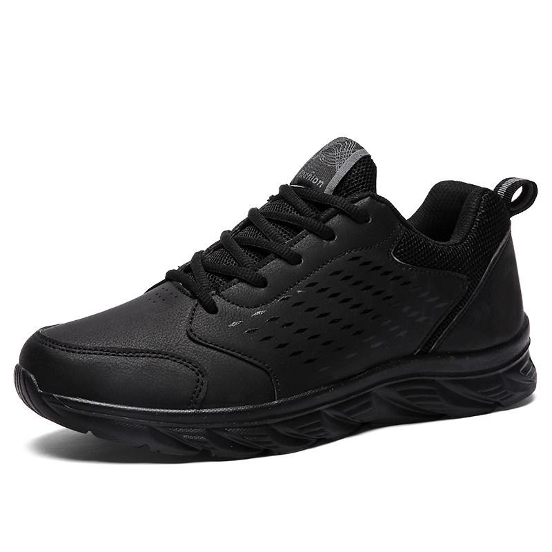 Herbst und Winter schwarze Deodorant-Sneaker Leder wasserdichte Schuhe leichte weiche Sohle Freizeitschuhe Laufschuhe Student