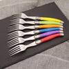 6pcs Laguiole Steak Forks Rainbow Dinner Fork Set Colorful Cutlery Table Fork Stainless Steel Bar Dinnerware Restaurant Home Kit
