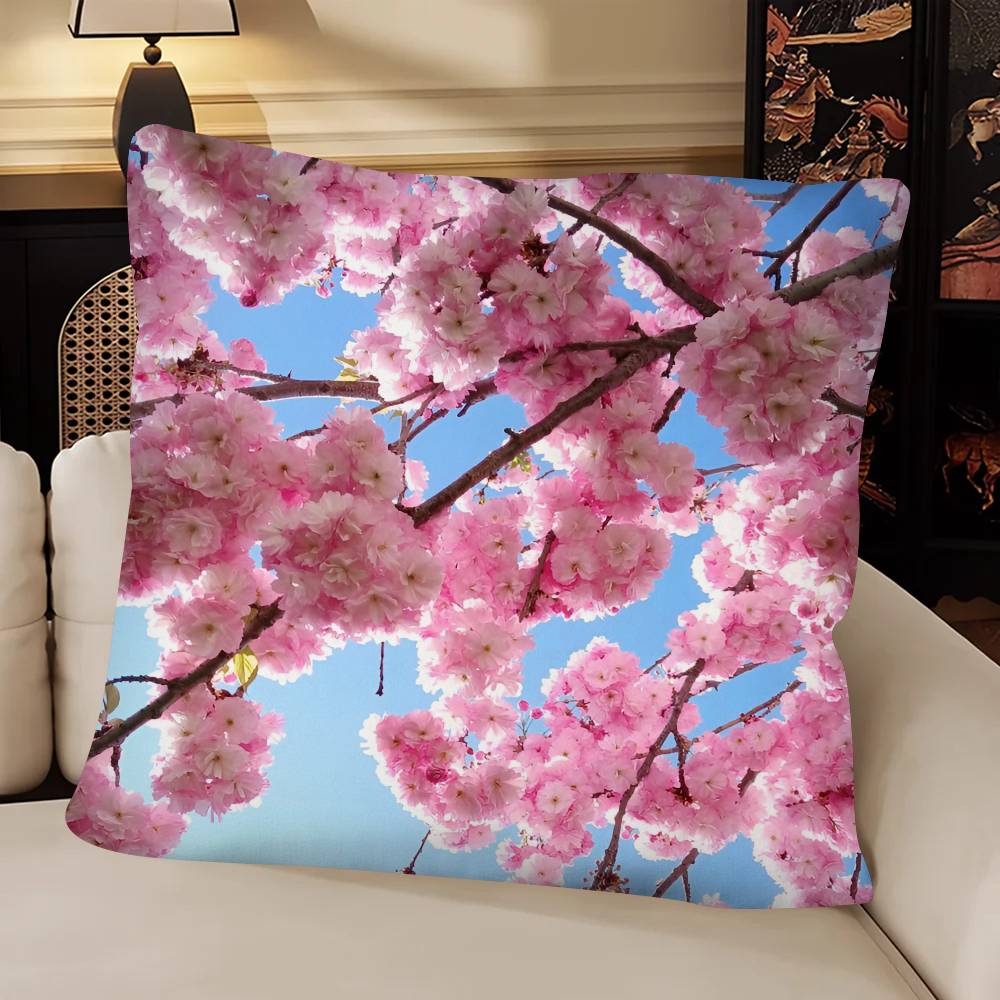 Cherry Blossoms Pillow Case Fashion Square Pillowcase Bedroom Sofa Room Ins Decoration Leisure
