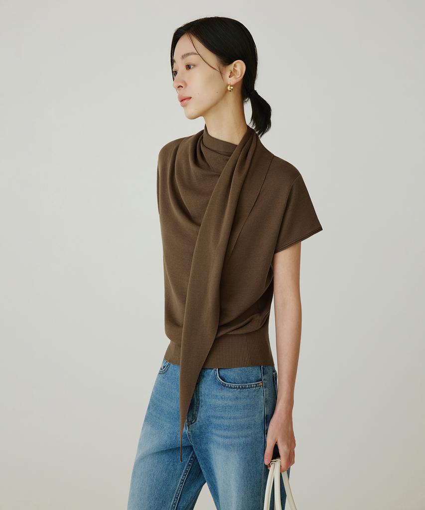 Siyajyu Sikn2178 Cowl Scarf Knit Top_Brown