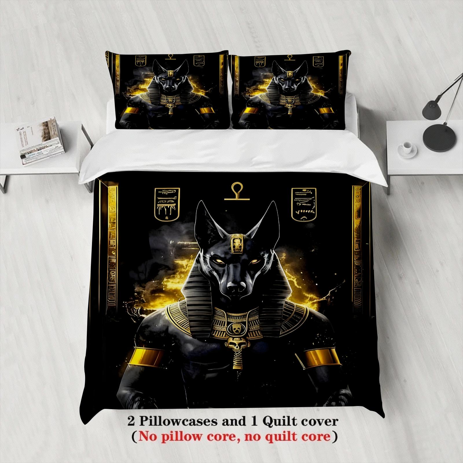 Ancient Egyptian Anubis Duvet Cover Set Black Gold Egyptian God Bedding For Egyptian Culture Lovers Bedroom Twin Queen King Size 135x200cm